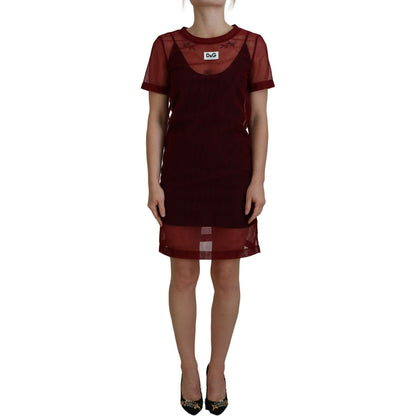 Dolce & Gabbana Maroon Nylon Two Layer Shift Mini Dress Dolce & Gabbana