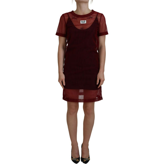 Dolce & Gabbana Maroon Nylon Two Layer Shift Mini Dress