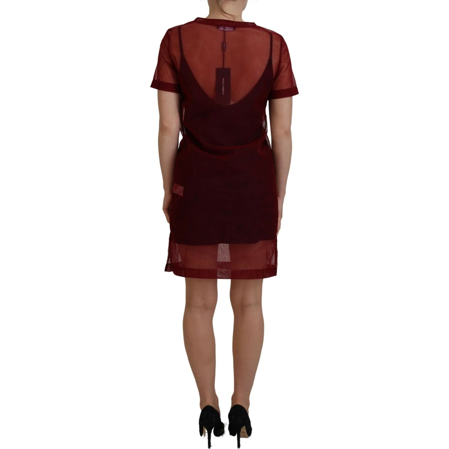 Dolce & Gabbana Maroon Nylon Two Layer Shift Mini Dress Dolce & Gabbana