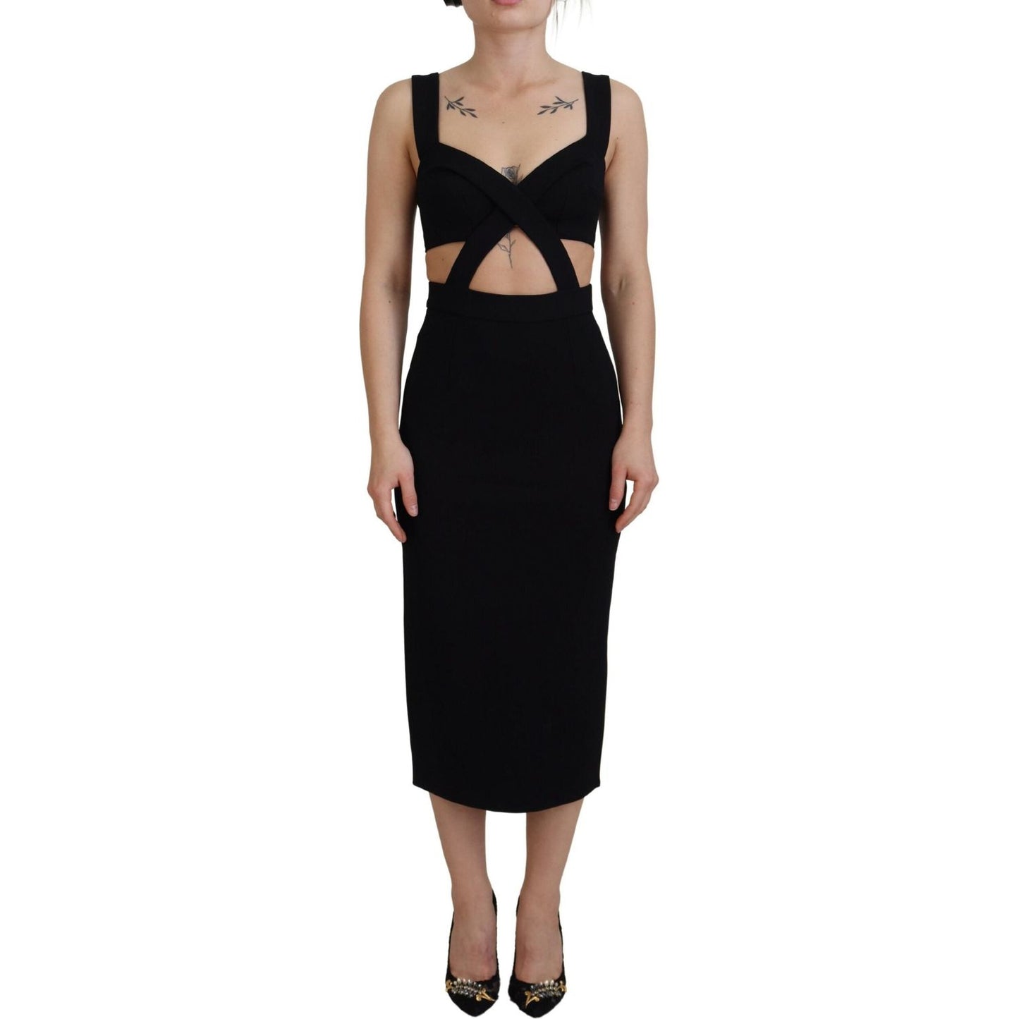 Dolce & Gabbana Black Viscose Bodycon Sheath Midi Dress Dolce & Gabbana