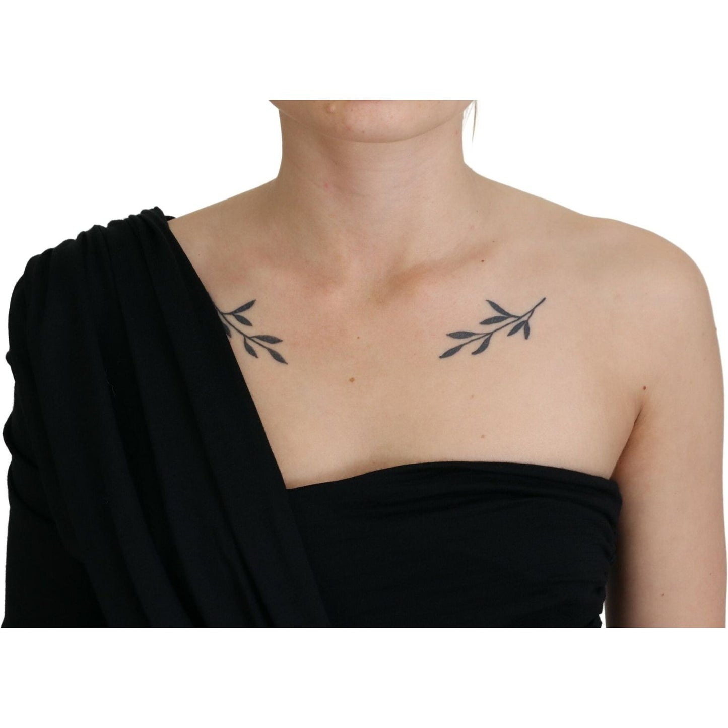 Dolce & Gabbana Black Wrap Sheath One Shoulder Wool Dress Dolce & Gabbana