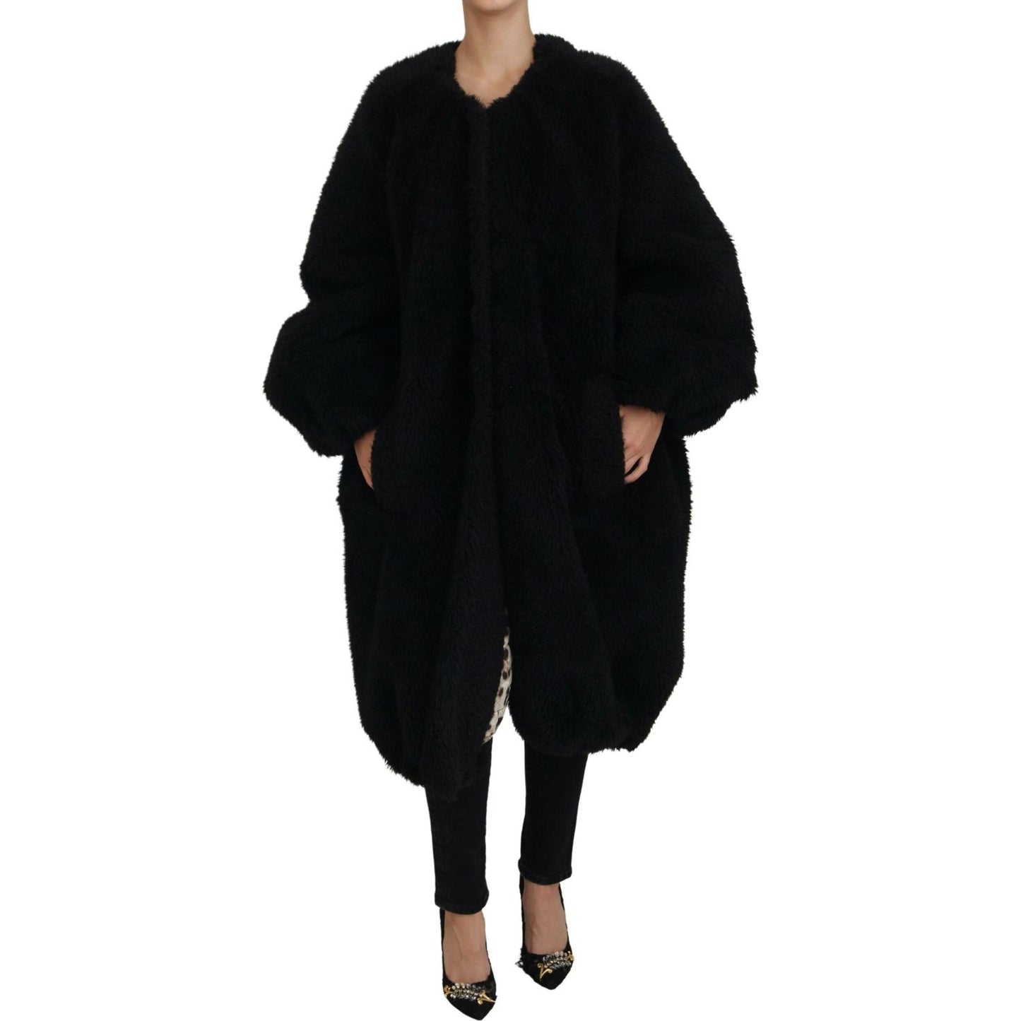 Dolce & Gabbana Black Cashmere Blend Faux Fur Coat Jacket Dolce & Gabbana