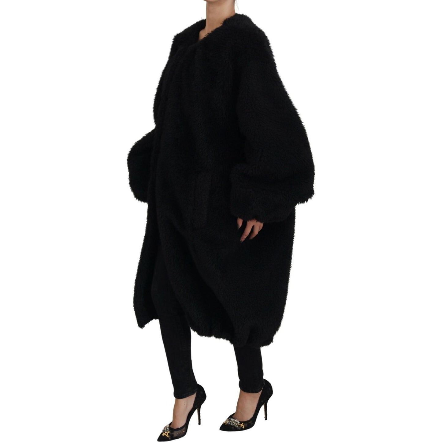 Dolce & Gabbana Black Cashmere Blend Faux Fur Coat Jacket Dolce & Gabbana