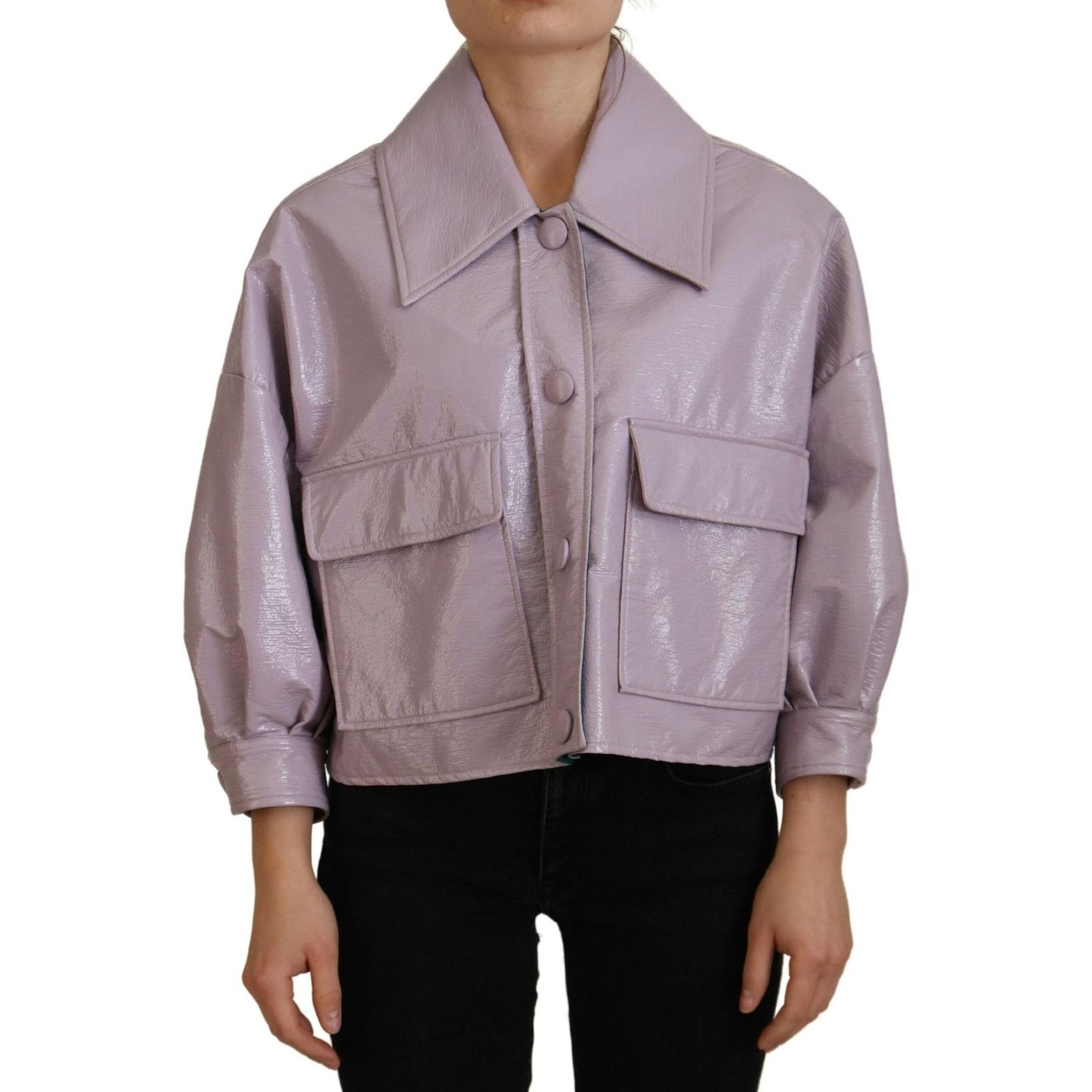 Dolce & Gabbana Purple Cotton Button Down Cropped Jacket Dolce & Gabbana