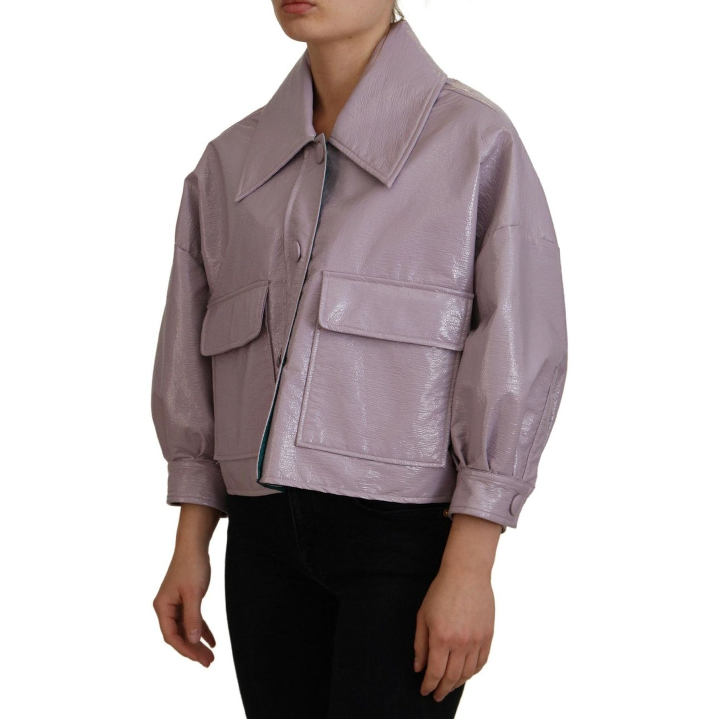 Dolce & Gabbana Purple Cotton Button Down Cropped Jacket Dolce & Gabbana