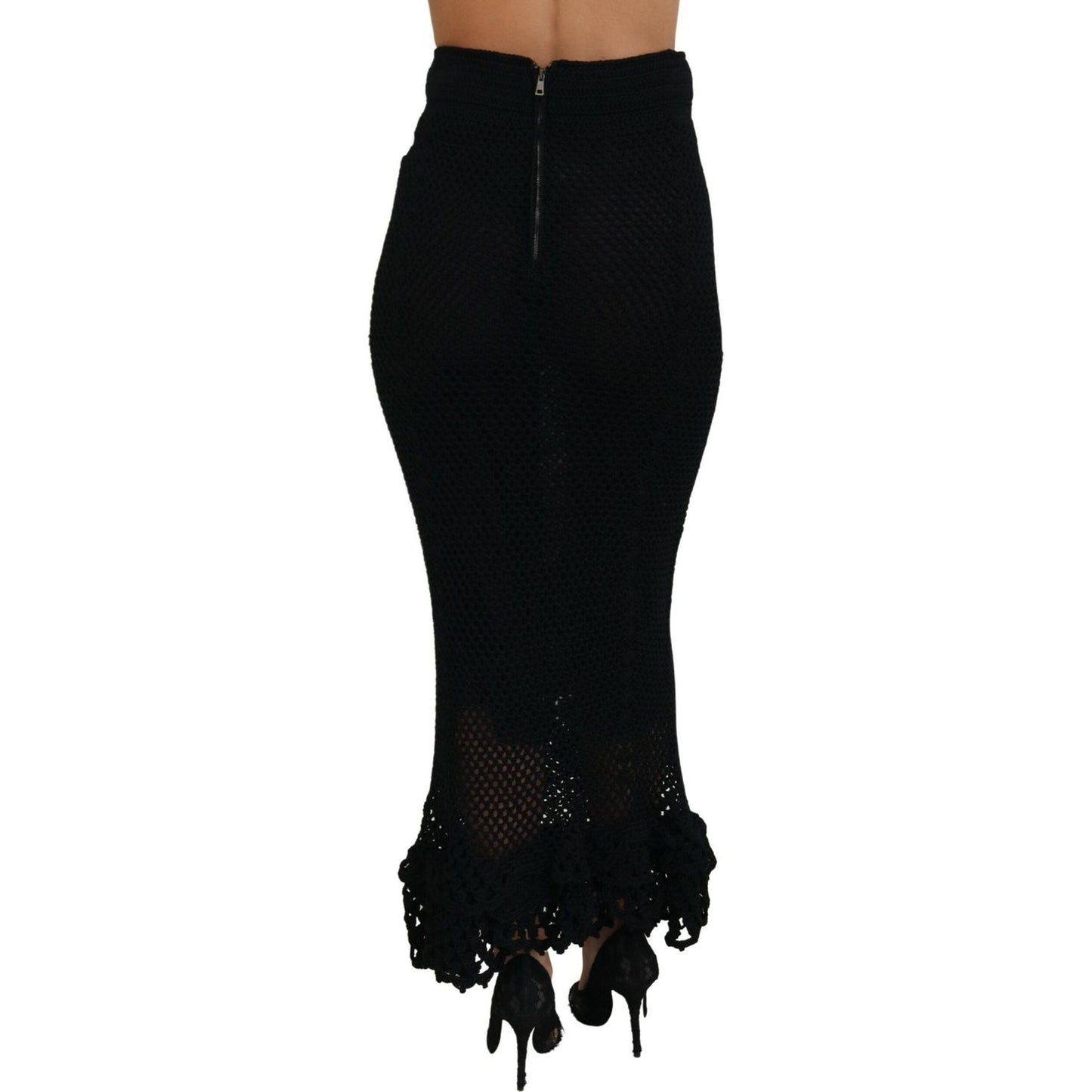 Dolce & Gabbana Black Knitted Cotton High Waist Mermaid Skirt Dolce & Gabbana