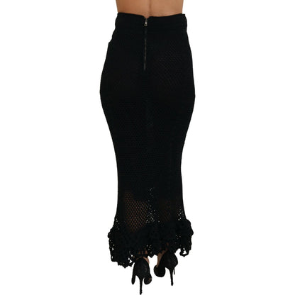 Dolce & Gabbana Black Knitted Cotton High Waist Mermaid Skirt Dolce & Gabbana