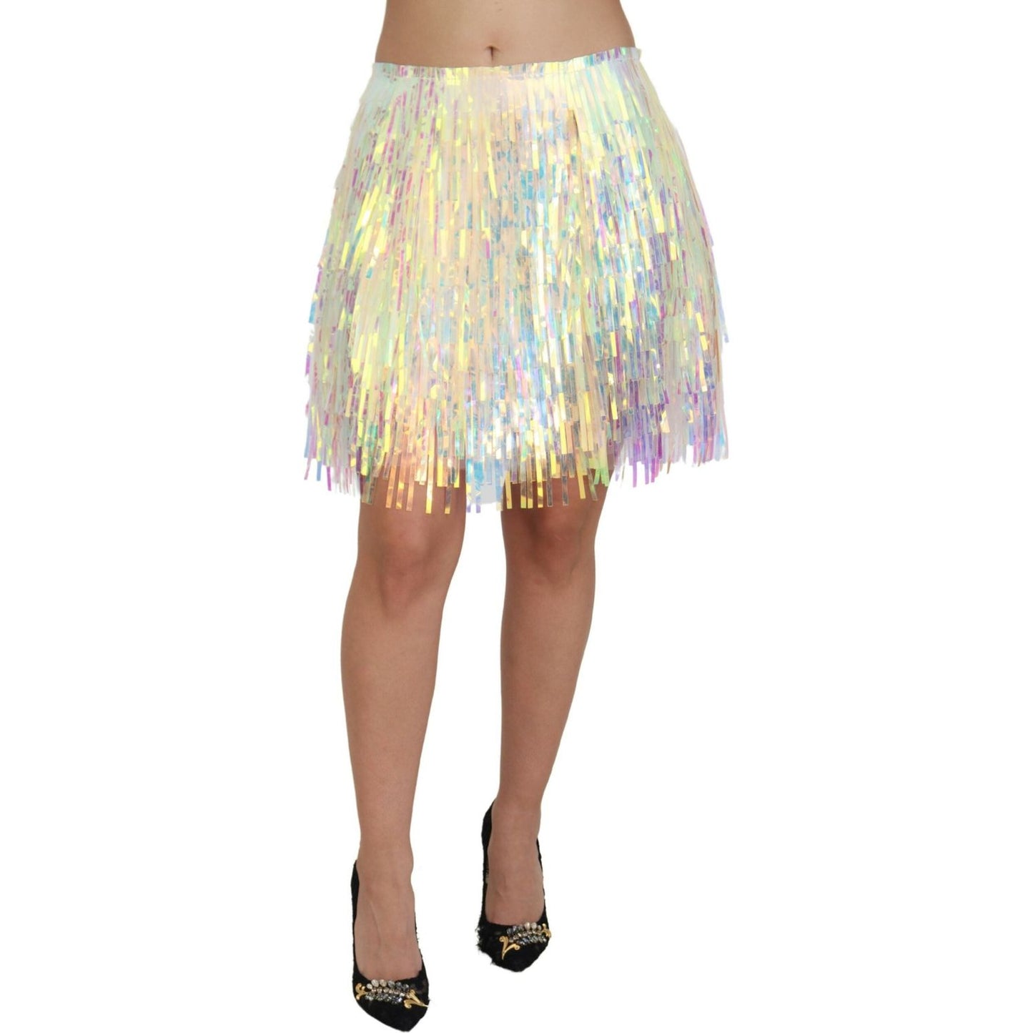 Dolce & Gabbana Multicolor Iridescent Fringed Tulle Skirt Dolce & Gabbana