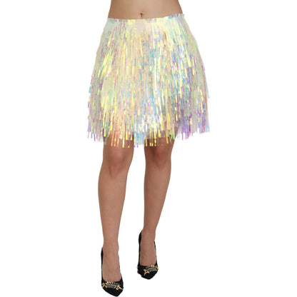 Dolce & Gabbana Multicolor Iridescent Fringed Tulle Skirt Dolce & Gabbana