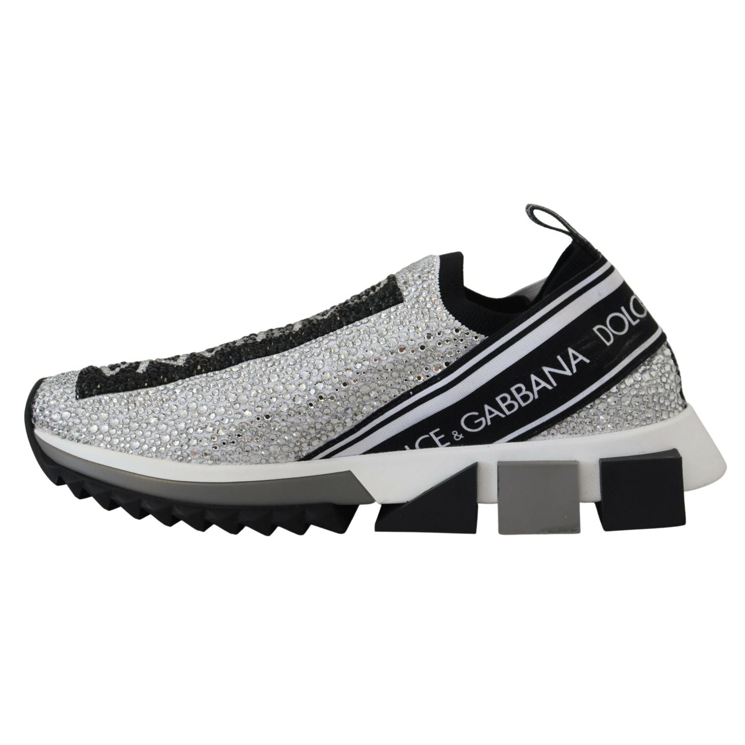Dolce & Gabbana Silver Rhinestones Sorrento Sneakers Shoes