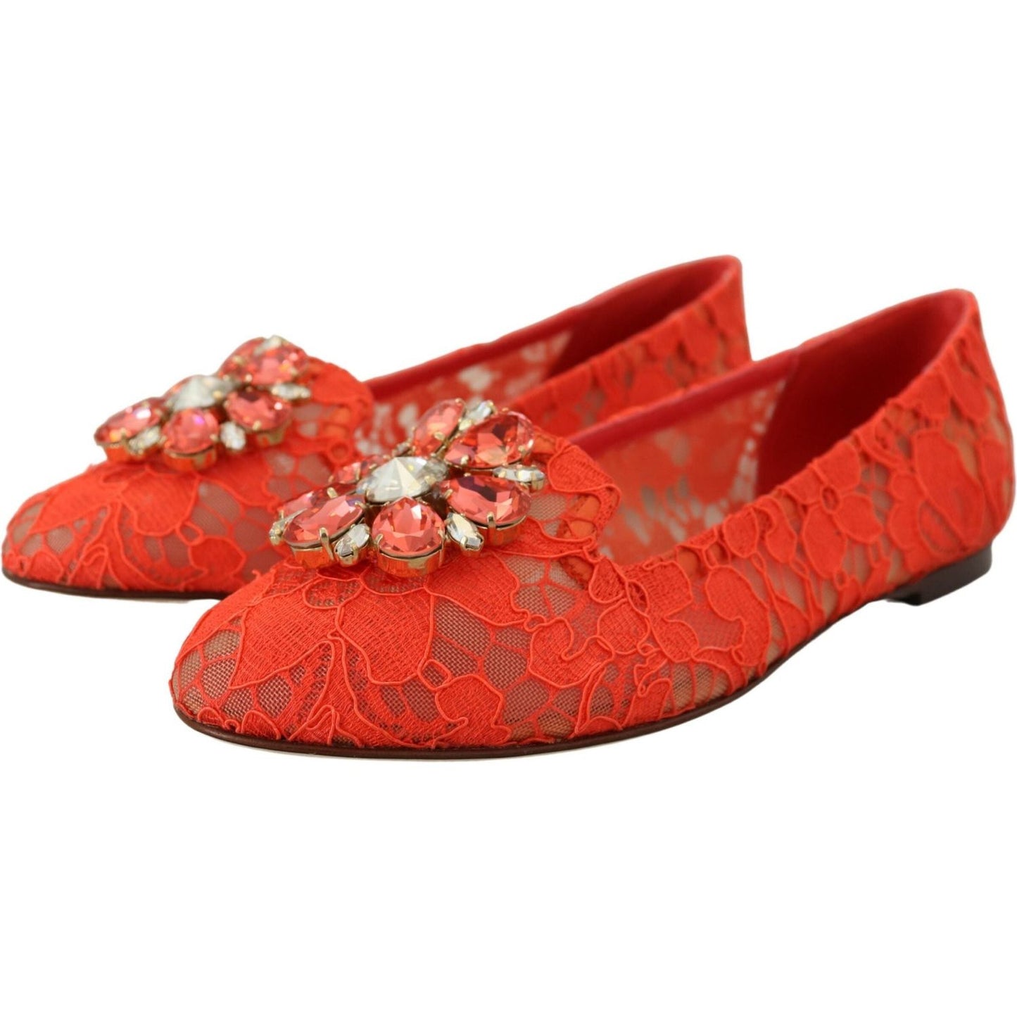 Dolce & Gabbana Red Taormina Lace Crystals Ballet Flats Shoes Dolce & Gabbana