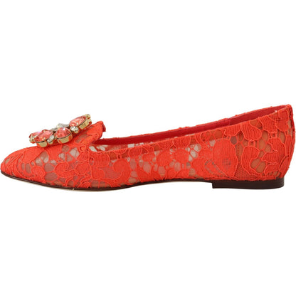 Dolce & Gabbana Red Taormina Lace Crystals Ballet Flats Shoes Dolce & Gabbana