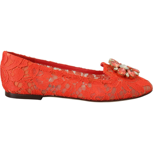 Dolce & Gabbana Red Taormina Lace Crystals Ballet Flats Shoes Dolce & Gabbana