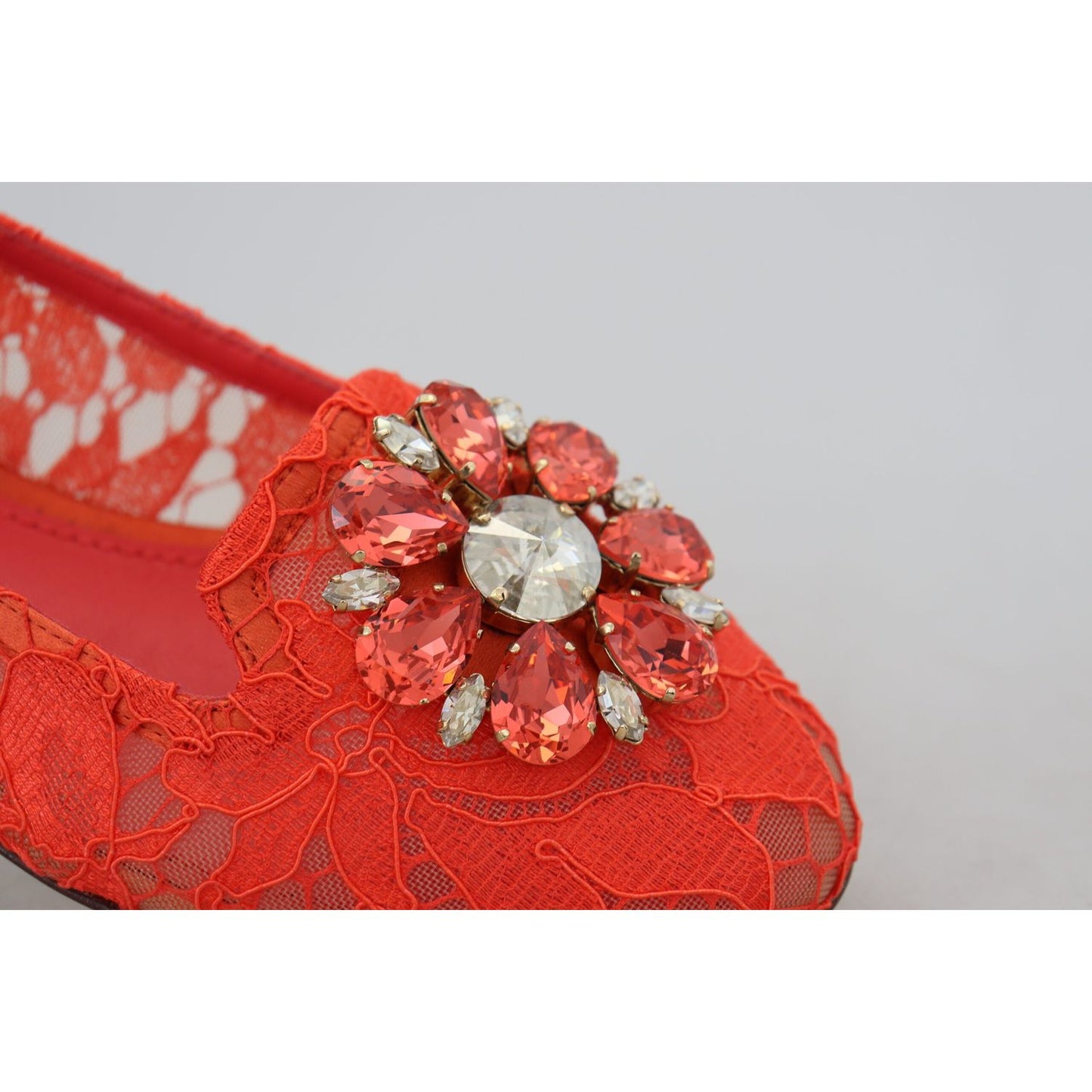 Dolce & Gabbana Red Taormina Lace Crystals Ballet Flats Shoes Dolce & Gabbana