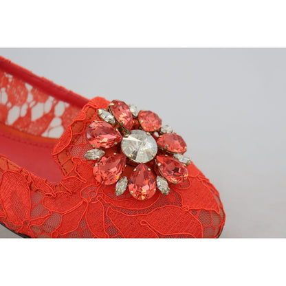 Dolce & Gabbana Red Taormina Lace Crystals Ballet Flats Shoes Dolce & Gabbana