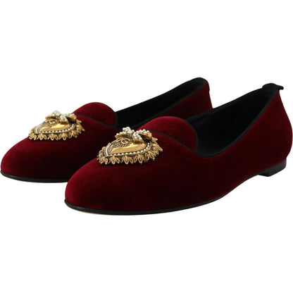 Dolce & Gabbana Bordeaux Velvet Slip-On Loafers Flats Shoes Dolce & Gabbana