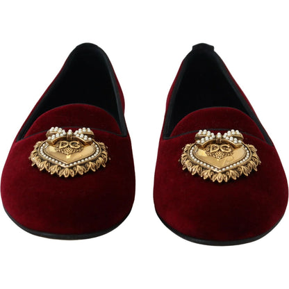 Dolce & Gabbana Bordeaux Velvet Slip-On Loafers Flats Shoes Dolce & Gabbana