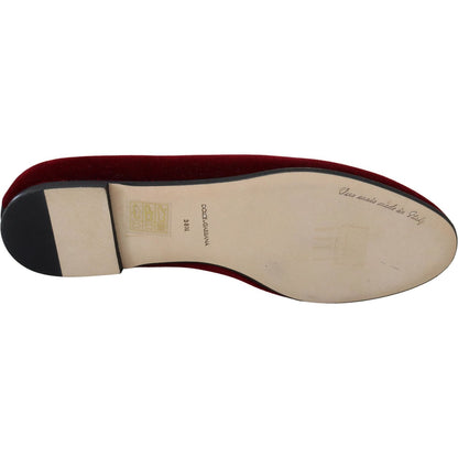 Dolce & Gabbana Bordeaux Velvet Slip-On Loafers Flats Shoes Dolce & Gabbana