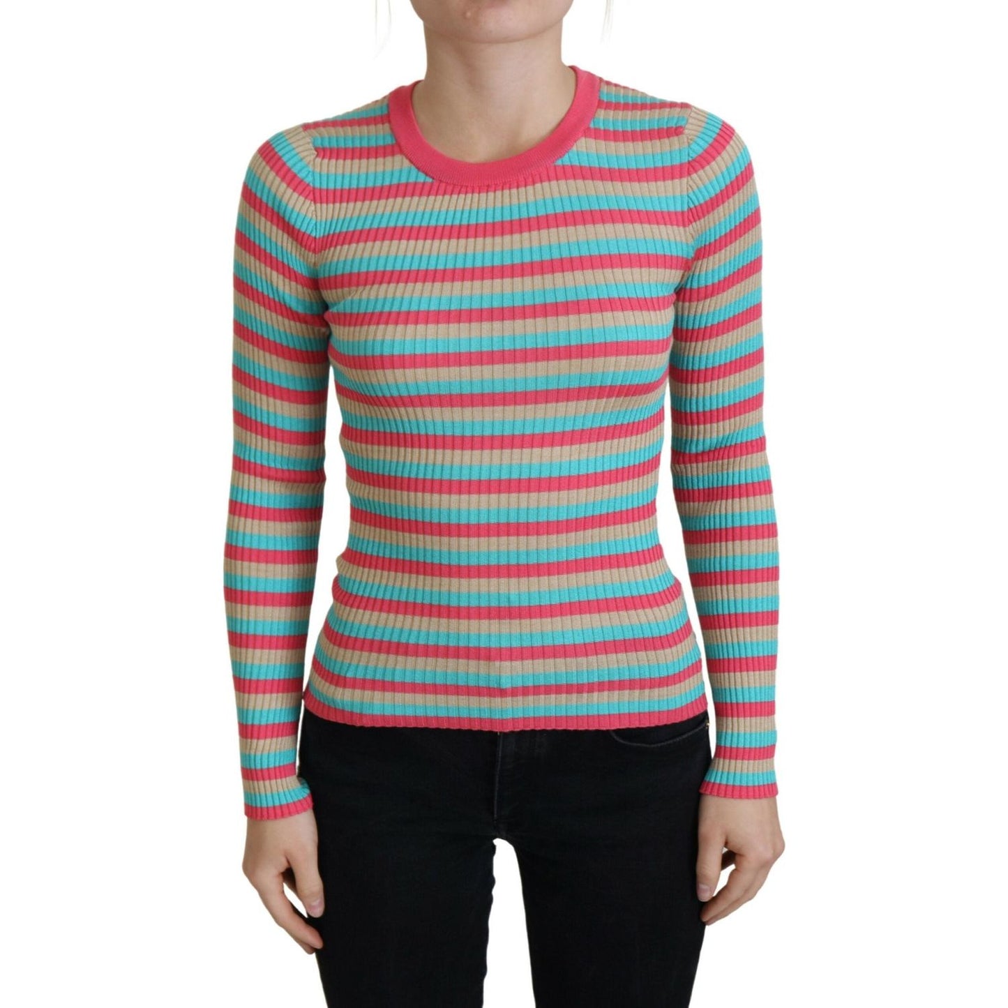 Dolce & Gabbana Multicolor Crewneck Pullover Silk Sweater Dolce & Gabbana