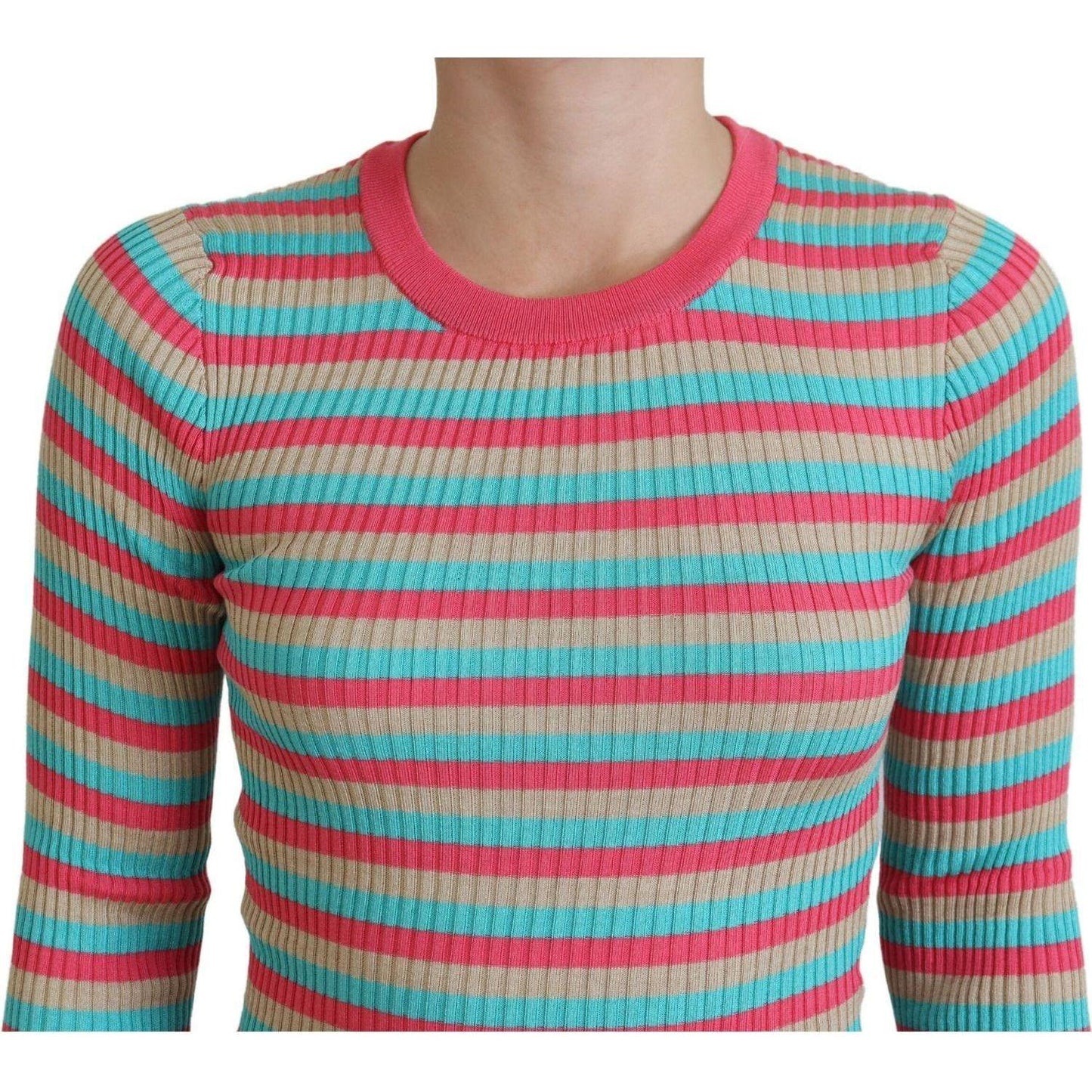Dolce & Gabbana Multicolor Crewneck Pullover Silk Sweater Dolce & Gabbana
