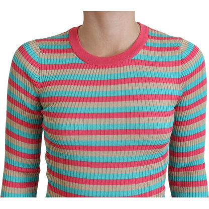 Dolce & Gabbana Multicolor Crewneck Pullover Silk Sweater Dolce & Gabbana
