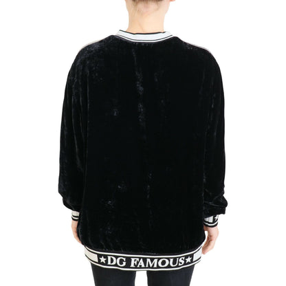 Dolce & Gabbana Black Velvet Crewneck Pullover Sweater Dolce & Gabbana