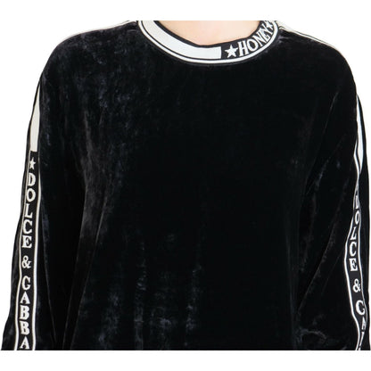Dolce & Gabbana Black Velvet Crewneck Pullover Sweater Dolce & Gabbana