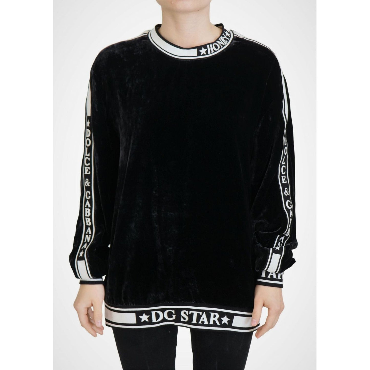 Dolce & Gabbana Black Velvet Crewneck Pullover Sweater Dolce & Gabbana