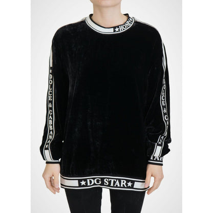 Dolce & Gabbana Black Velvet Crewneck Pullover Sweater Dolce & Gabbana