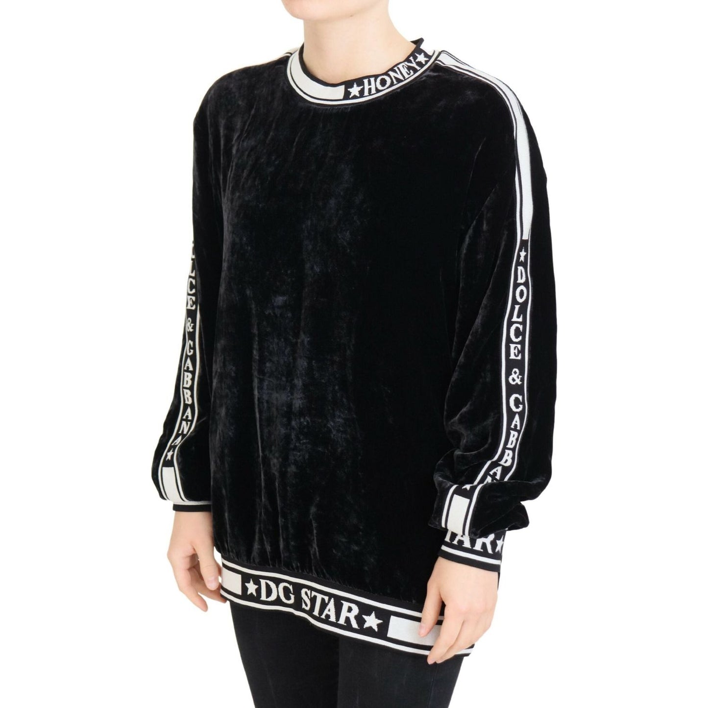 Dolce & Gabbana Black Velvet Crewneck Pullover Sweater Dolce & Gabbana