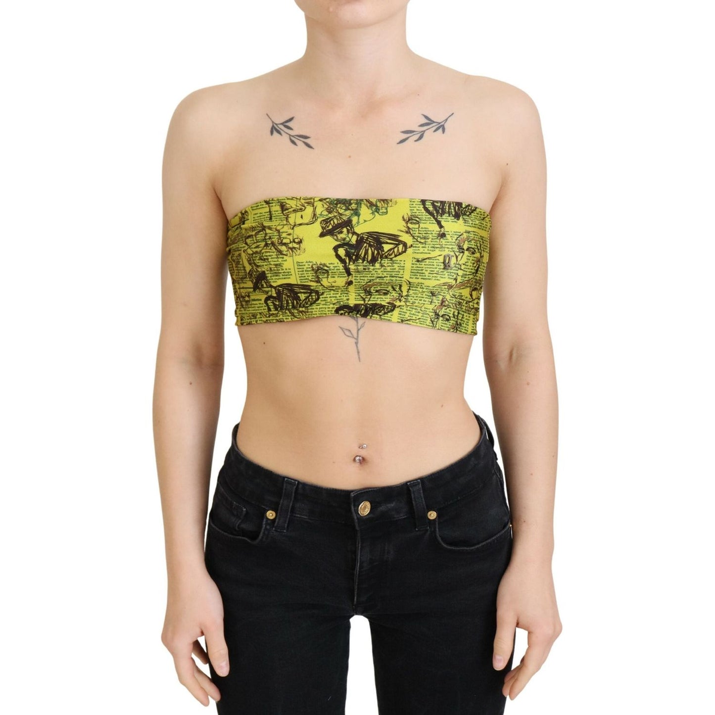 John Galliano Yellow Newspaper Print Cropped Blouse John Galliano