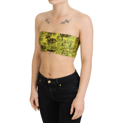 John Galliano Yellow Newspaper Print Cropped Blouse John Galliano