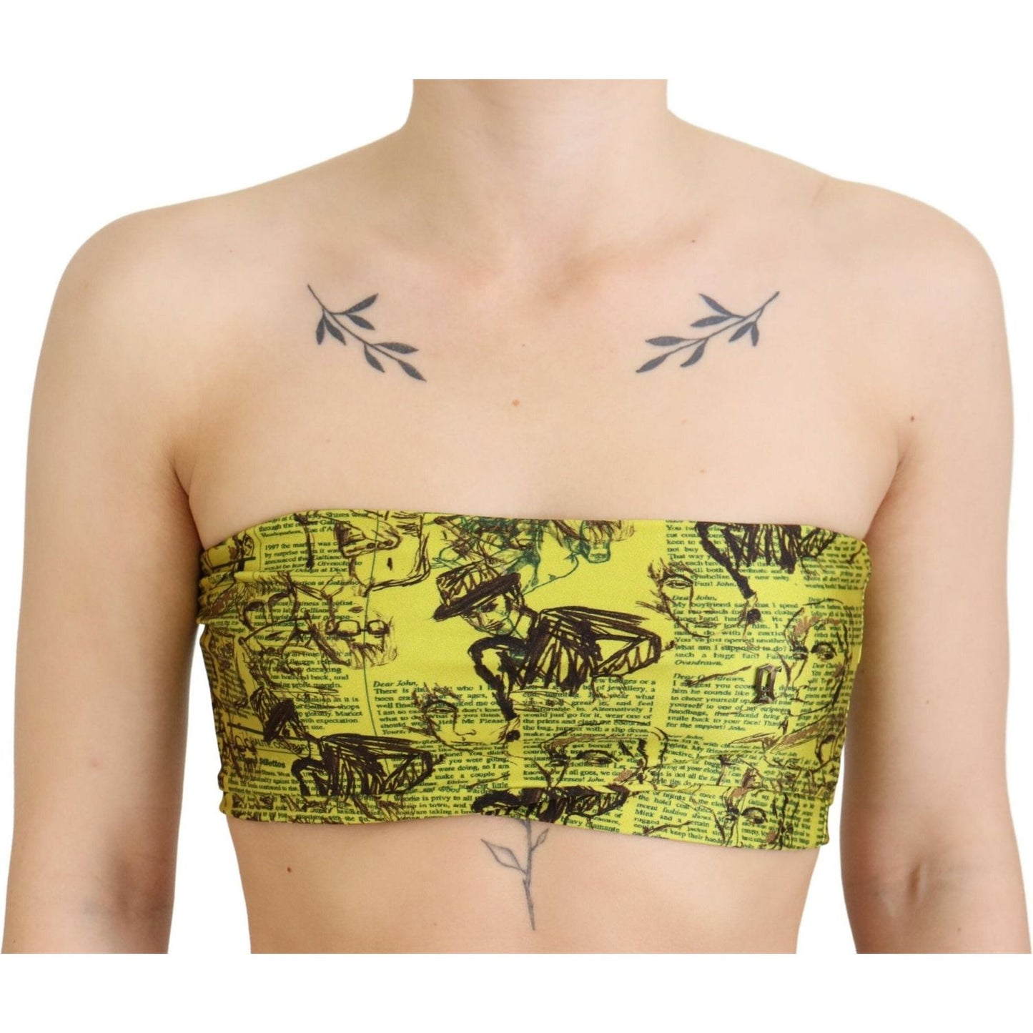 John Galliano Yellow Newspaper Print Cropped Blouse John Galliano