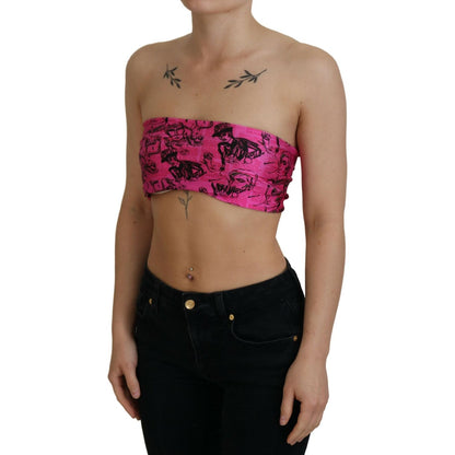 John Galliano Pink Newspaper Print Bra Cropped Blouse John Galliano