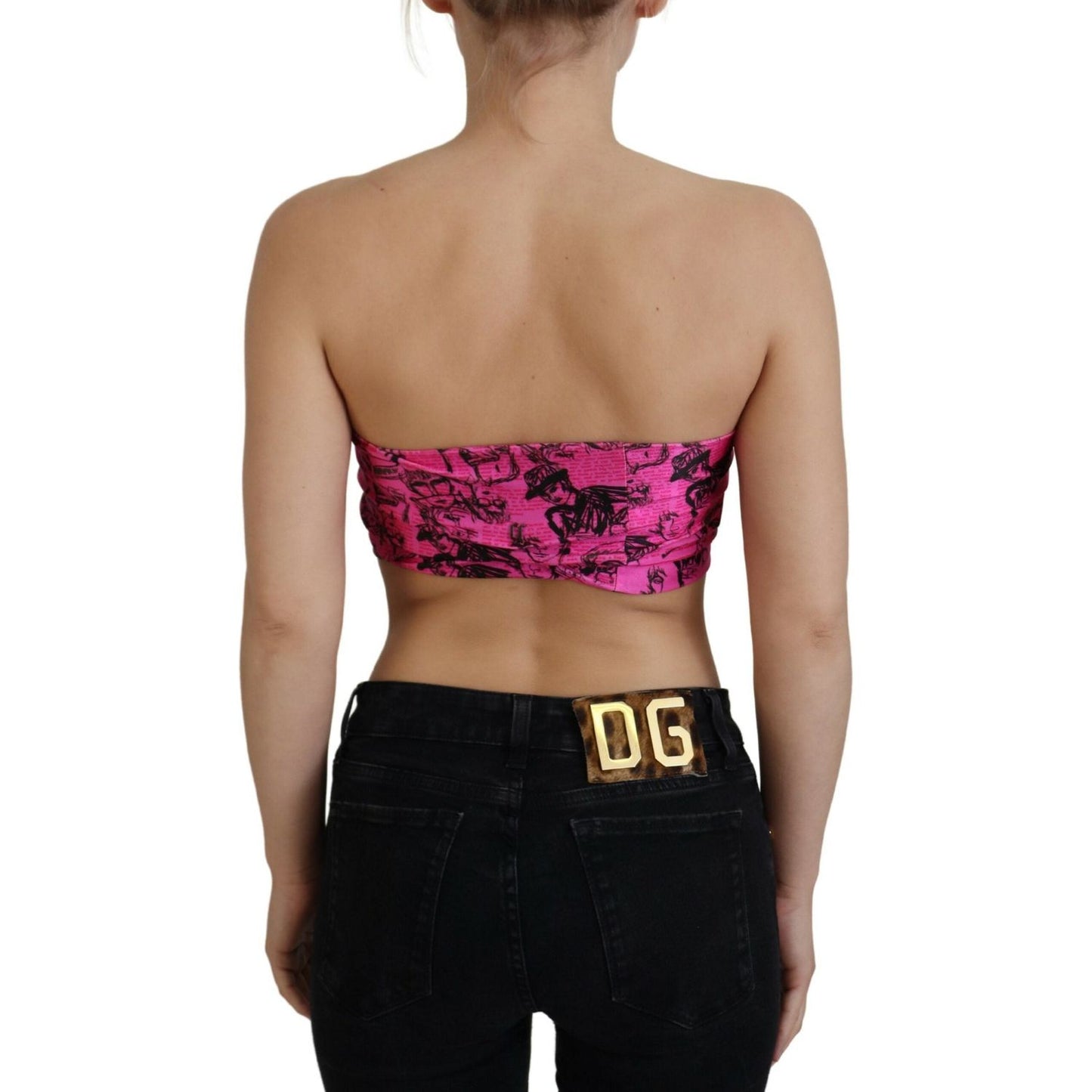 John Galliano Pink Newspaper Print Bra Cropped Blouse John Galliano