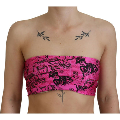 John Galliano Pink Newspaper Print Bra Cropped Blouse John Galliano
