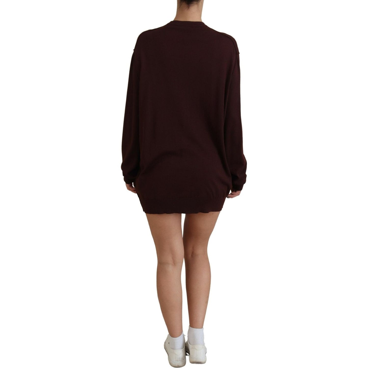 Dolce & Gabbana Maroon Wool Knit Deep V-neck Cardigan Sweater Dolce & Gabbana