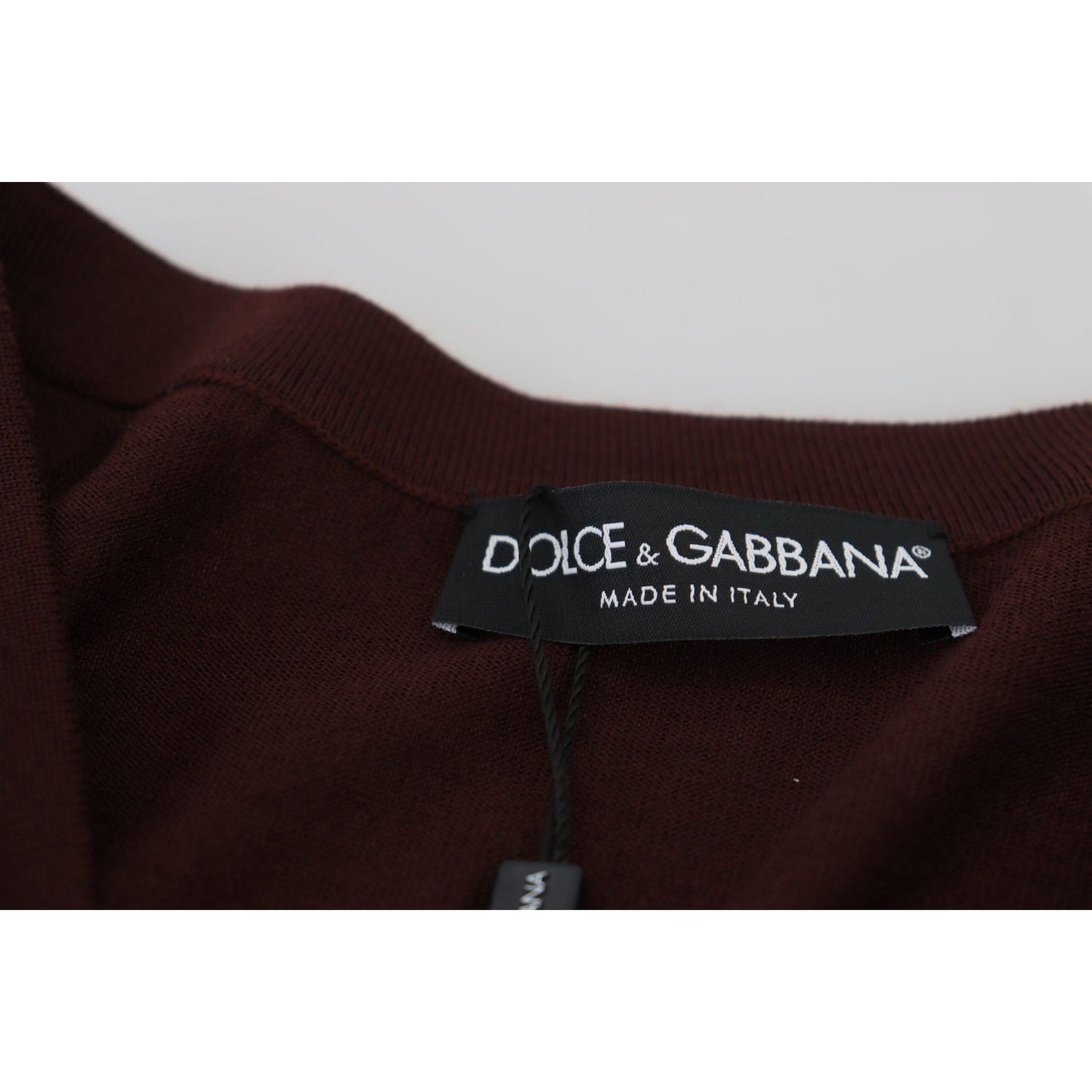 Dolce & Gabbana Maroon Wool Knit Deep V-neck Cardigan Sweater Dolce & Gabbana