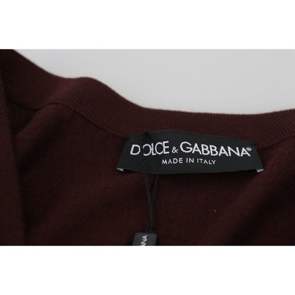 Dolce & Gabbana Maroon Wool Knit Deep V-neck Cardigan Sweater Dolce & Gabbana