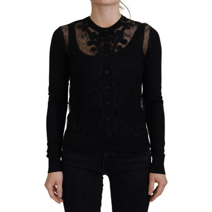 Dolce & Gabbana Black Floral Lace Button Cardigan Sweater Dolce & Gabbana