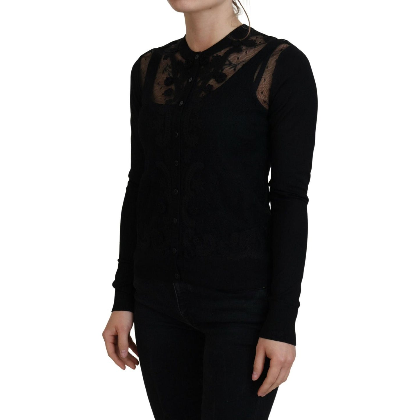 Dolce & Gabbana Black Floral Lace Button Cardigan Sweater Dolce & Gabbana