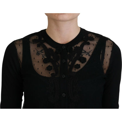 Dolce & Gabbana Black Floral Lace Button Cardigan Sweater Dolce & Gabbana