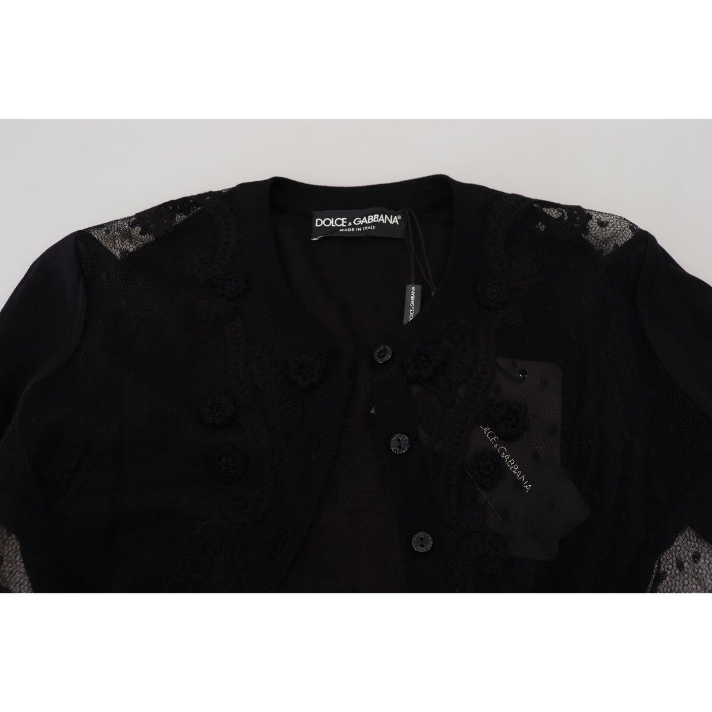 Dolce & Gabbana Black Floral Lace Button Cardigan Sweater Dolce & Gabbana