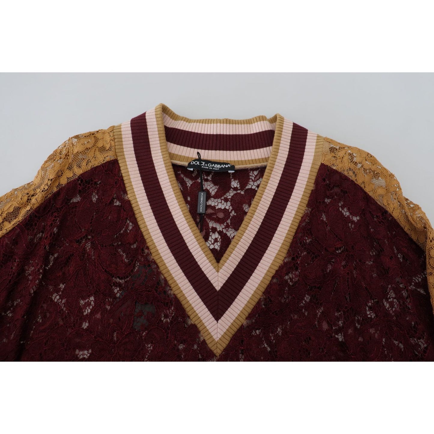 Dolce & Gabbana Multicolor Lace V-neck Pullover Sweater Dolce & Gabbana