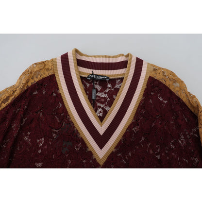 Dolce & Gabbana Multicolor Lace V-neck Pullover Sweater Dolce & Gabbana