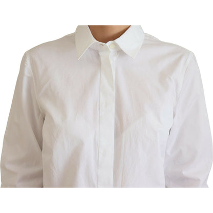 Dolce & Gabbana White Cotton Collared Long Sleeves Formal Top Dolce & Gabbana