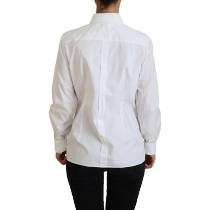 Dolce & Gabbana White Cotton Collared Long Sleeves Formal Top Dolce & Gabbana