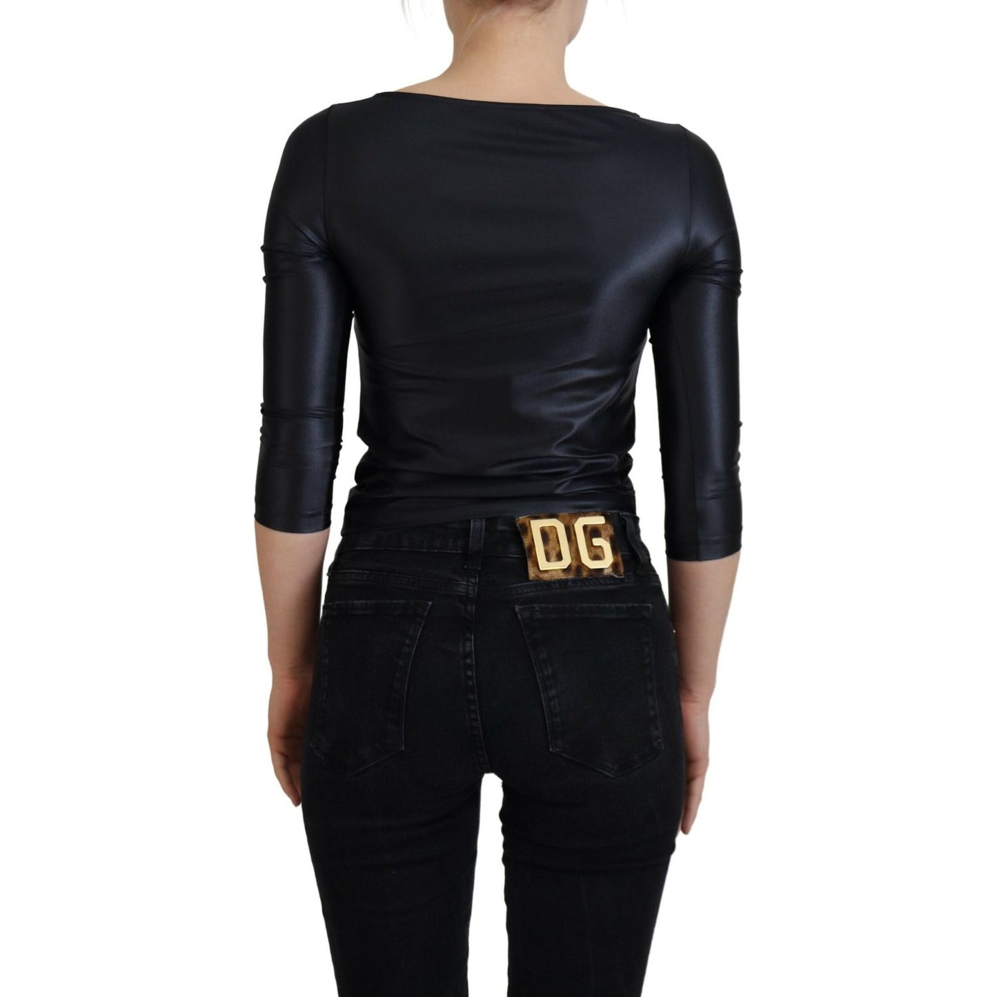 Dolce & Gabbana Black Cotton Stretch Open Chest 3/4 Sleeve Top Dolce & Gabbana