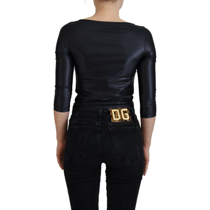 Dolce & Gabbana Black Cotton Stretch Open Chest 3/4 Sleeve Top Dolce & Gabbana