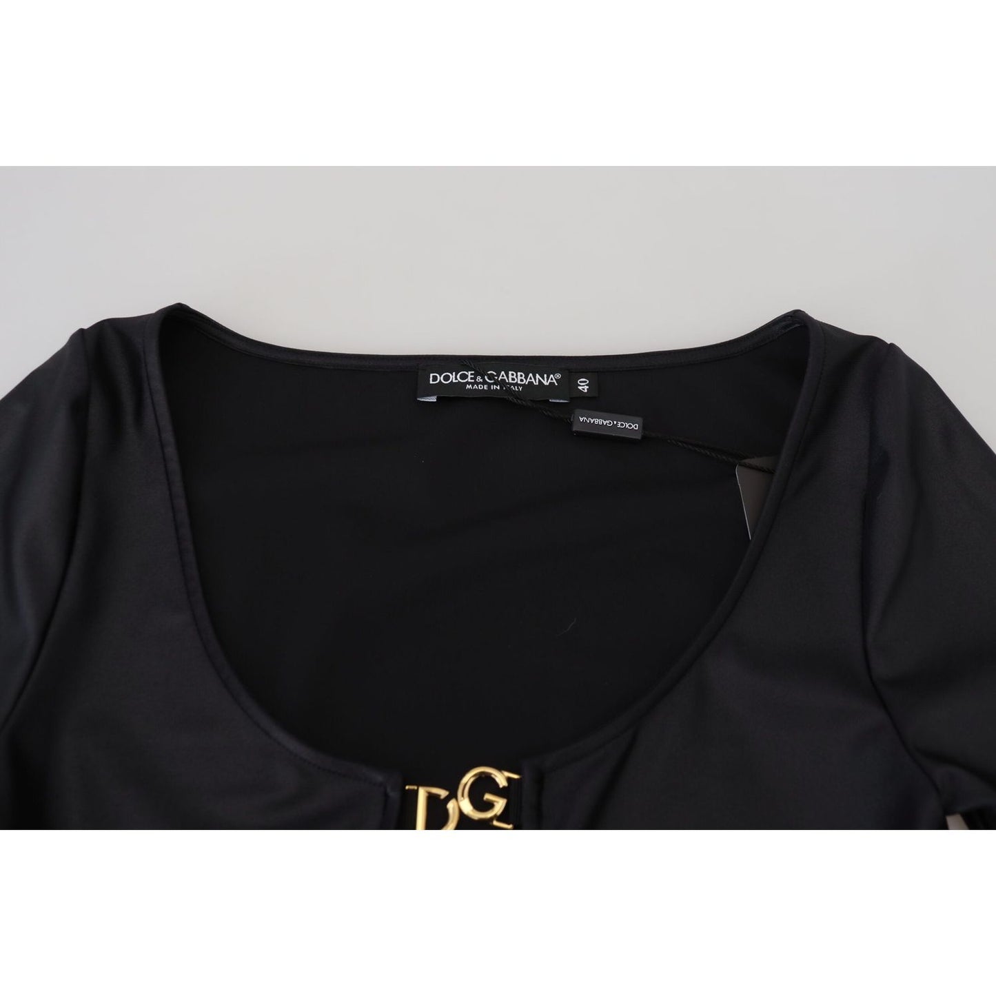 Dolce & Gabbana Black Cotton Stretch Open Chest 3/4 Sleeve Top Dolce & Gabbana